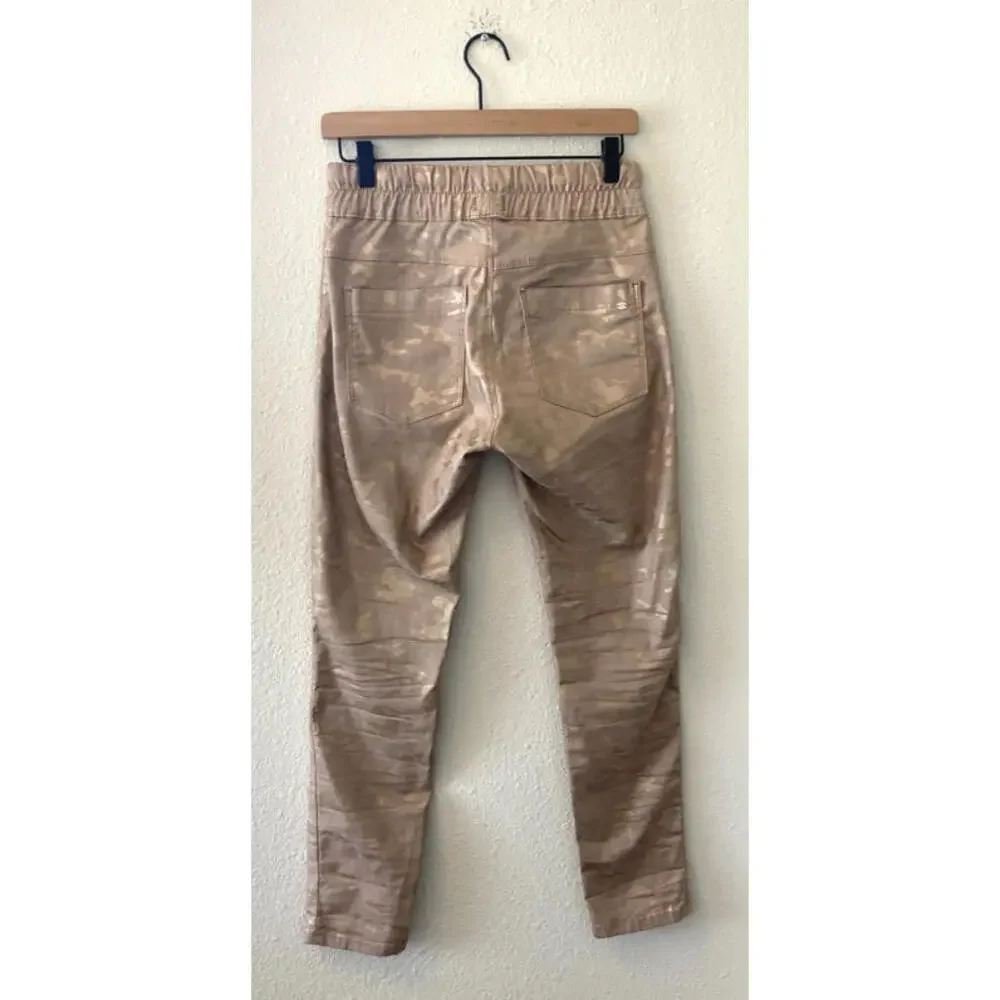 Bevy Flog Pants Size 25 Pull On Drawstring Camo Gold/Beige Shiny Metallic Chic - Picture 9 of 9